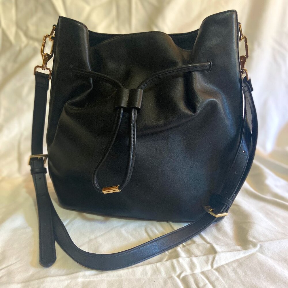 Charles & Keith black vegan leather bucket bag
